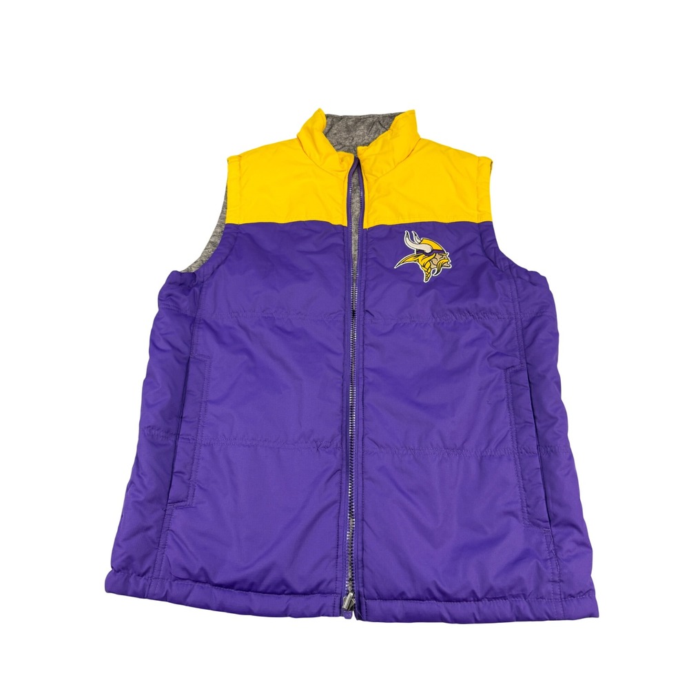 NFL Minnesota Vikings Reversible Puffer Vest Mens Small Purple Yellow Grey Zip